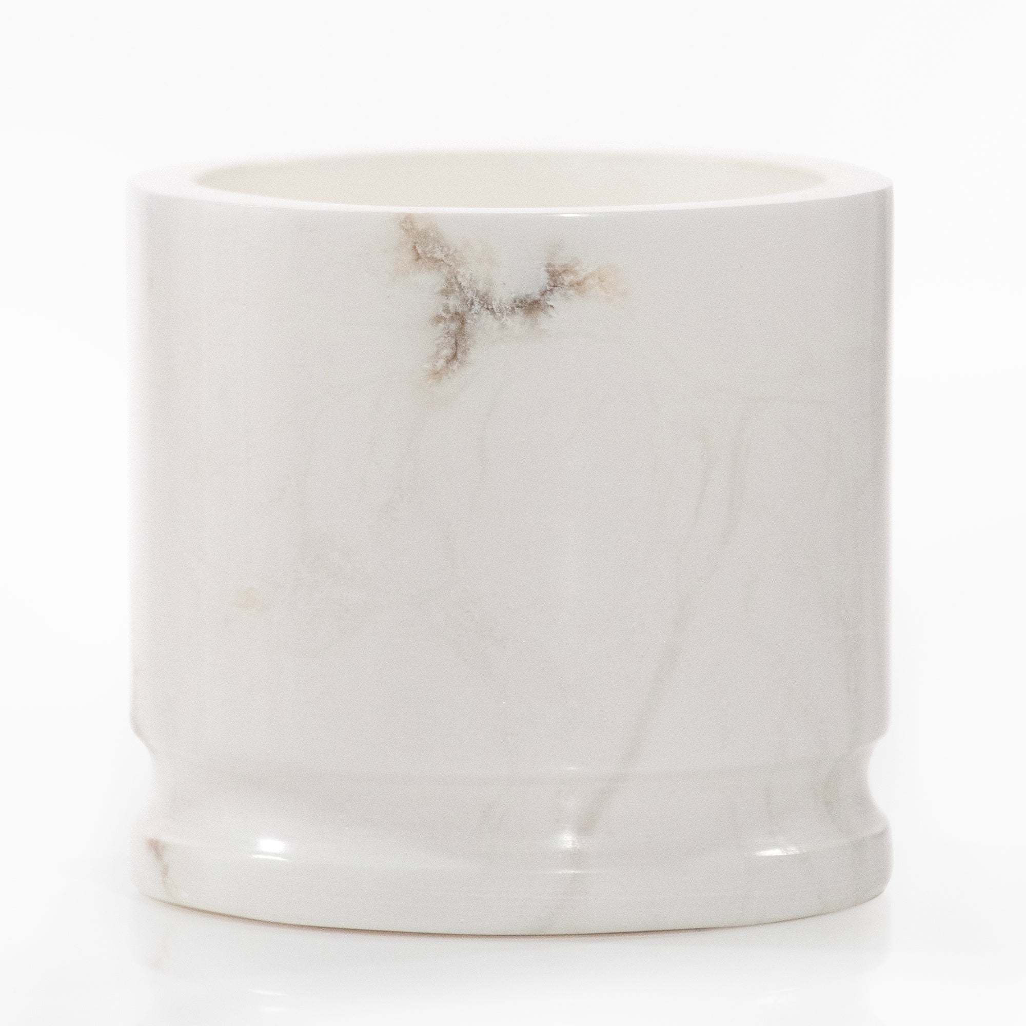 White marble candle cup. Product shot, on white background.