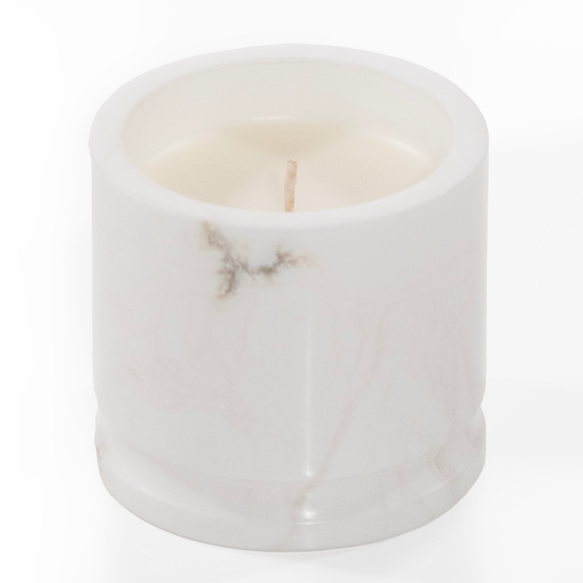 White marble candle cup. Product shot, on white background.