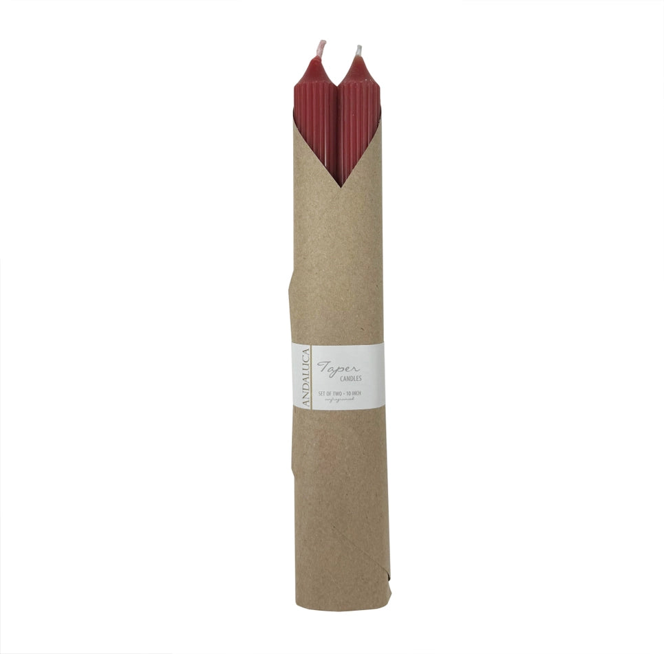 Red Ridged Taper Candles (Set of 2)
