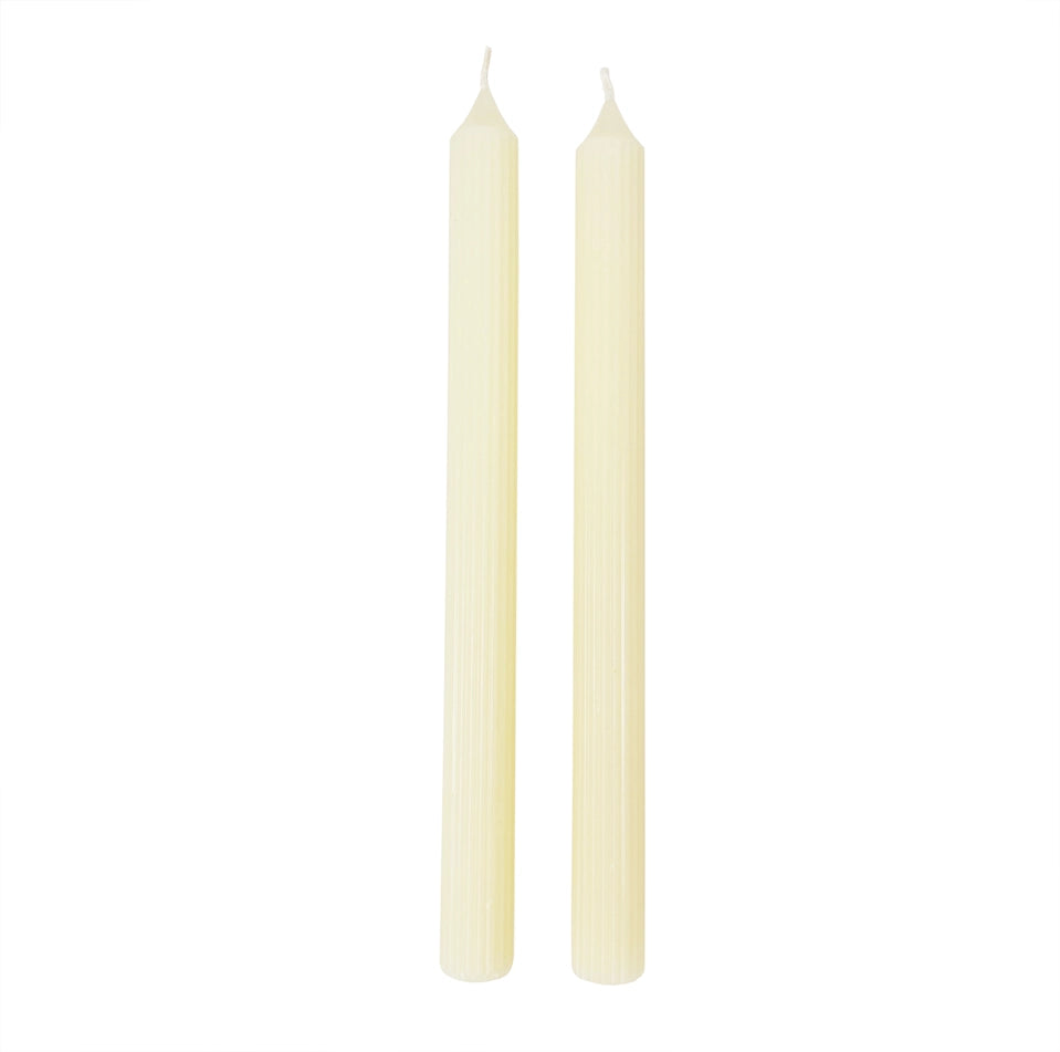 Ivory Ridged Taper Candles (Set of 2)