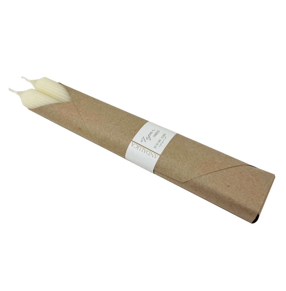 Ivory Ridged Taper Candles (Set of 2)