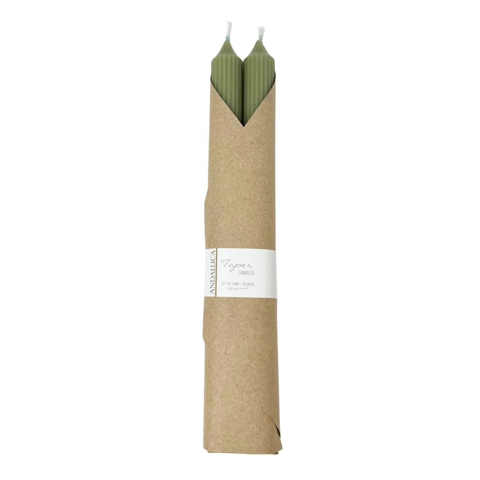 Green Ridged Taper Candles (Set of 2)