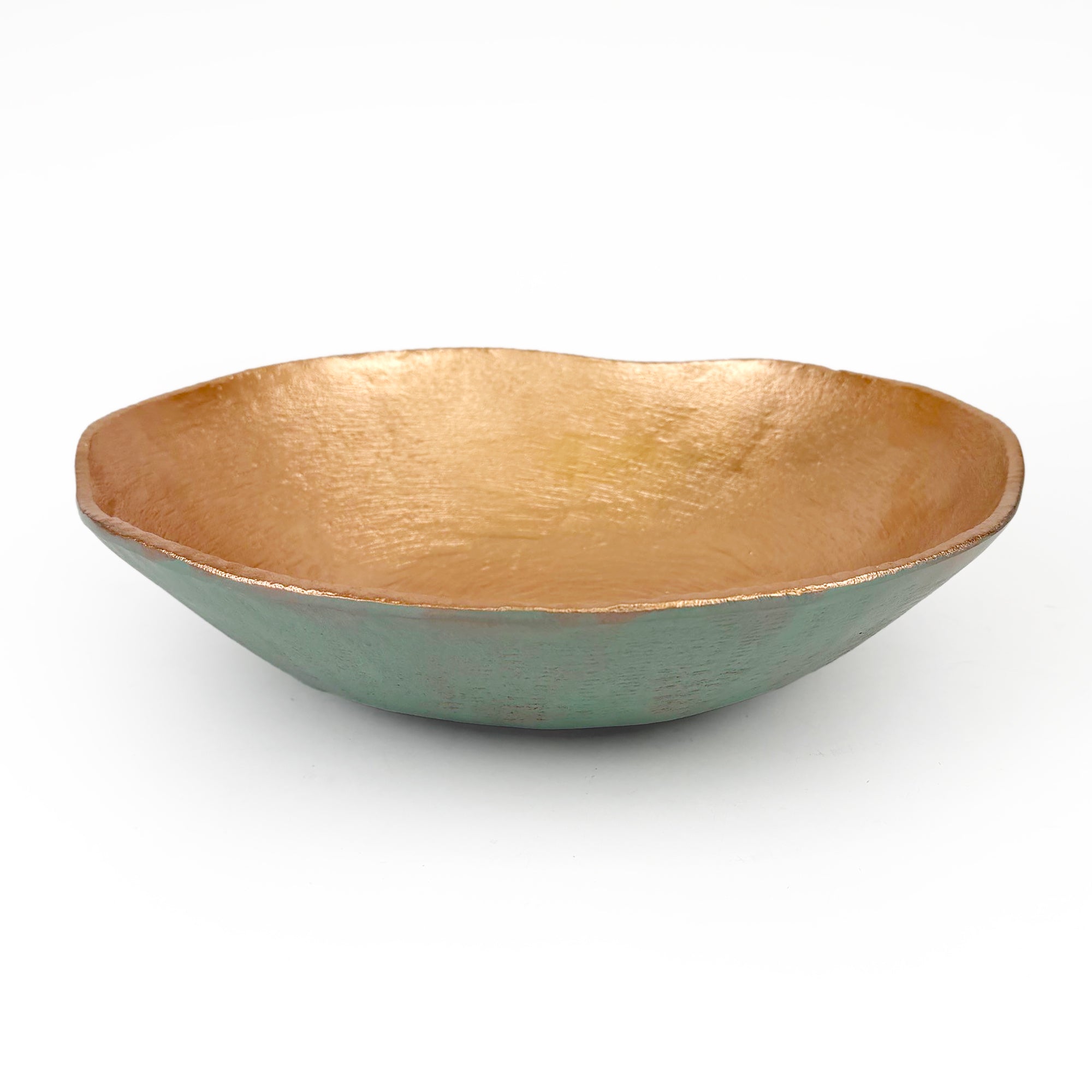 Large Round Turquoise Copper Cast Metal Decorative Bowl