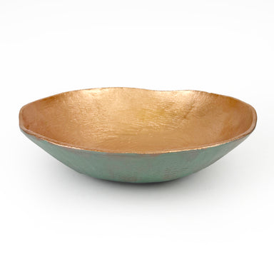 Large Round Turquoise Copper Cast Metal Decorative Bowl