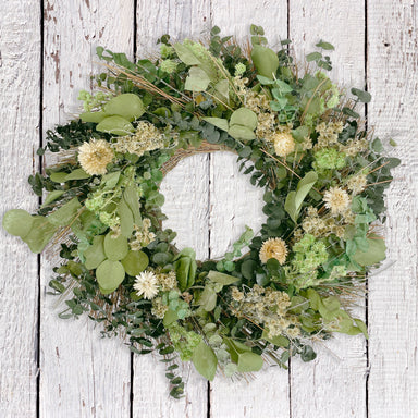 Handmade 20” Natural Indoor Wreath Made with Green Wheat, Nigella, Artemisia, Lavender, Millet, Avena Oats, Lemon Mint & Purple Oregano