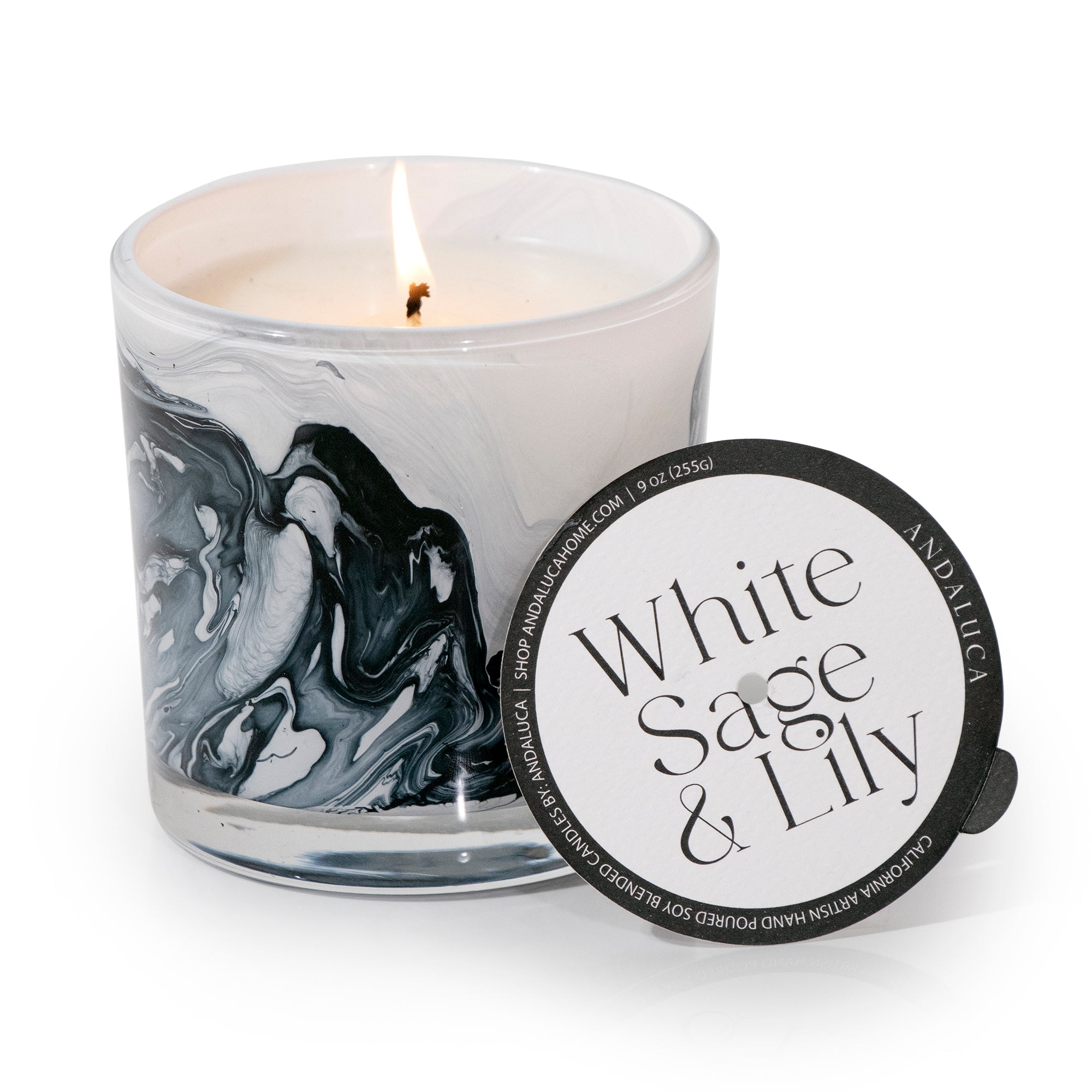 White Sage & Lily 14 oz. Swirl Glass Candle
