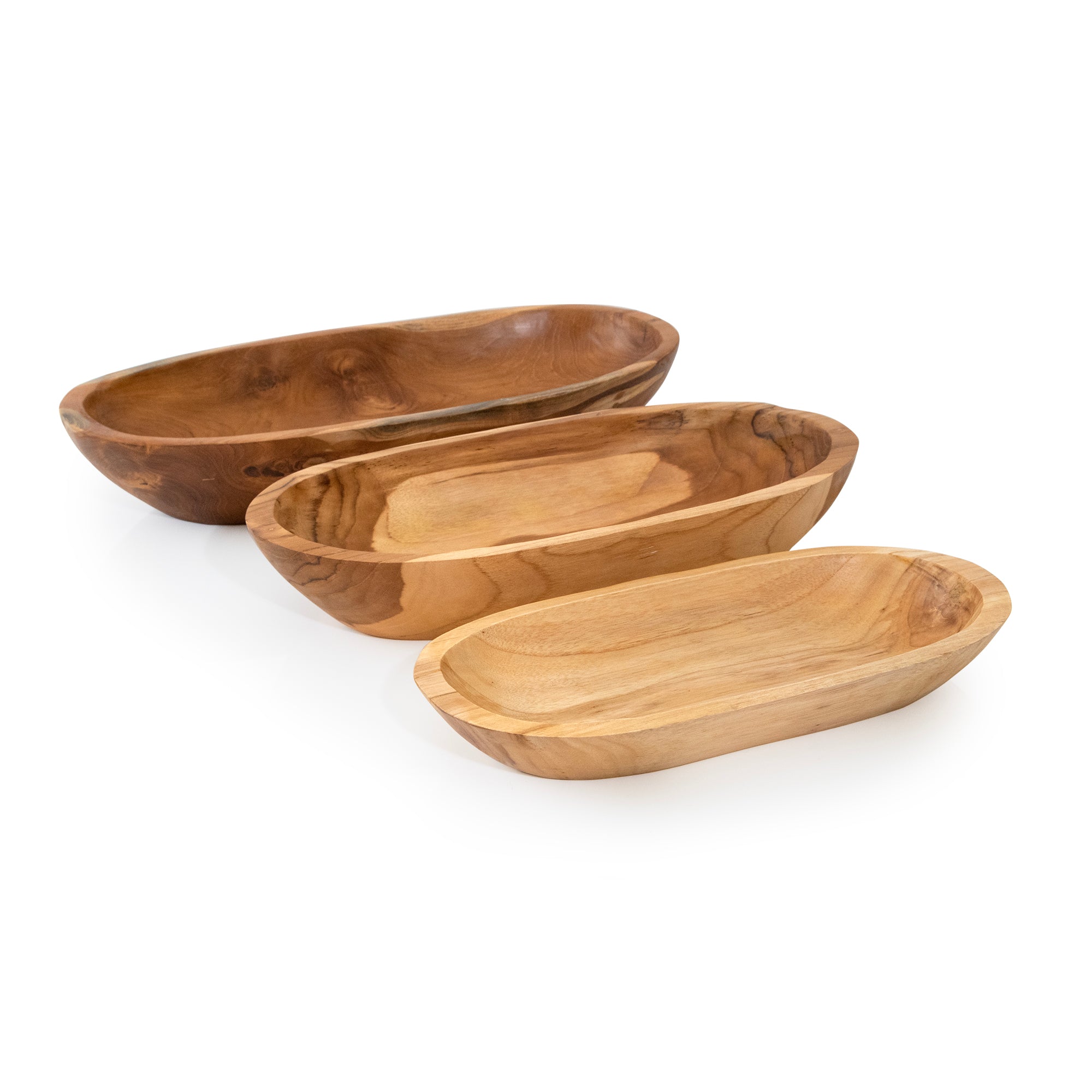 Teak Wood Oval Bowls Set of 3