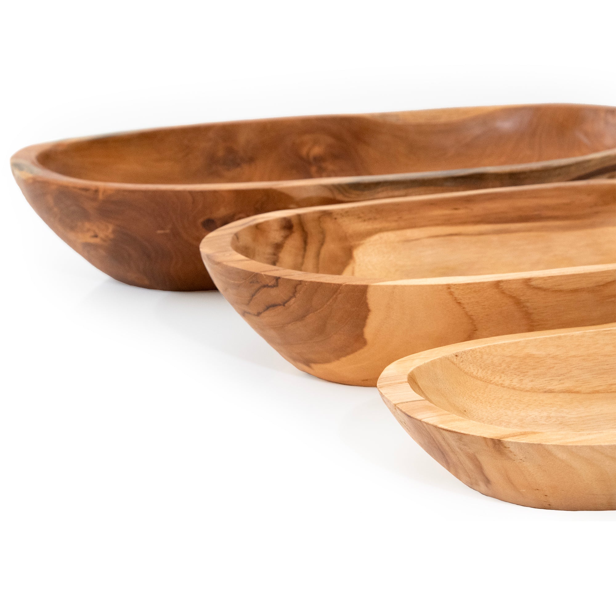 Teak Wood Oval Bowls Set of 3